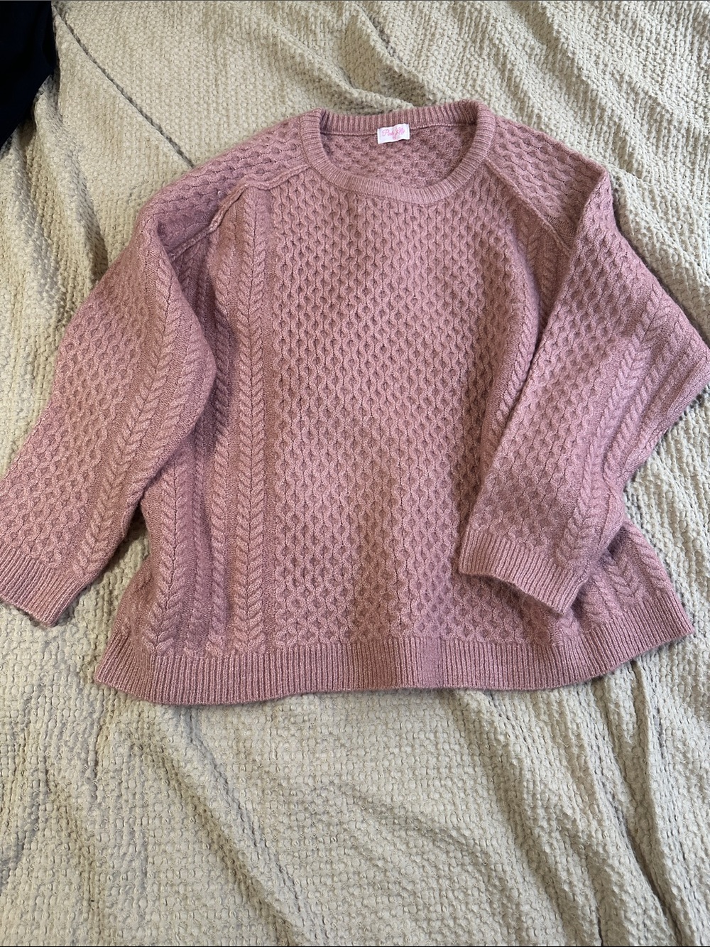 Pink Lily Mauve Cable Knit Crewneck Sweater